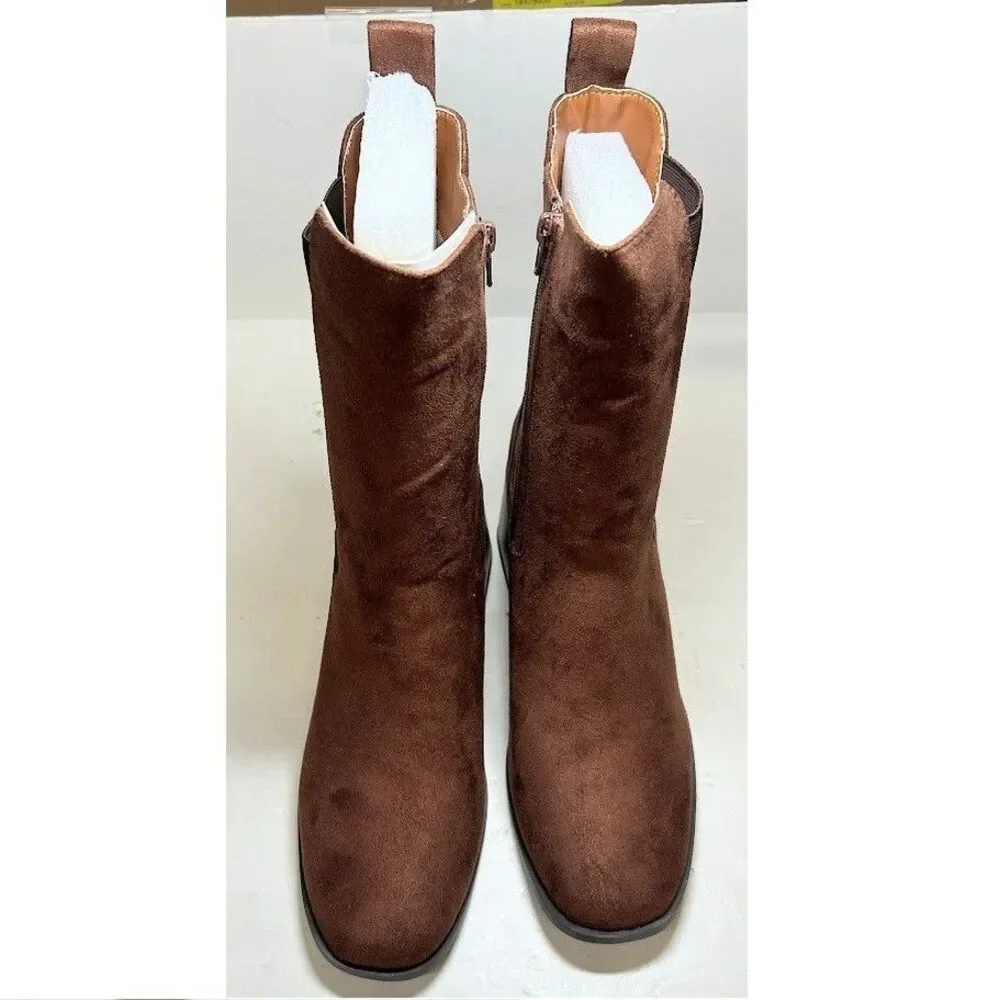 Journee Collection Womens 11 M Brown Kaydia Mid Shaft Block Heel Boots NIB OV6